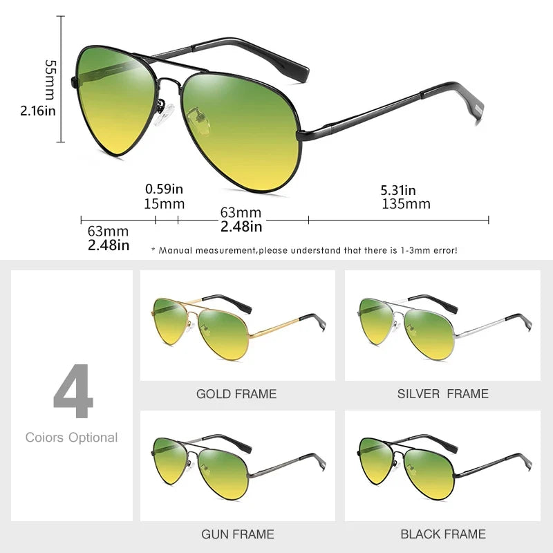 Aviation Photochromic Day Night Vison Sunglasses Men Polarized Fashion Sun Glasses Women Safe Driving Anti-Glare UV400