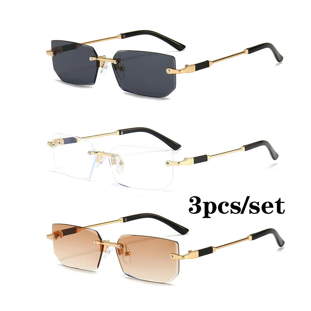 Fashion Rimless Rectangle Sunglasses Popular Women Men Shades Small Square Sun Glasses For Female Male Summer Traveling glasses