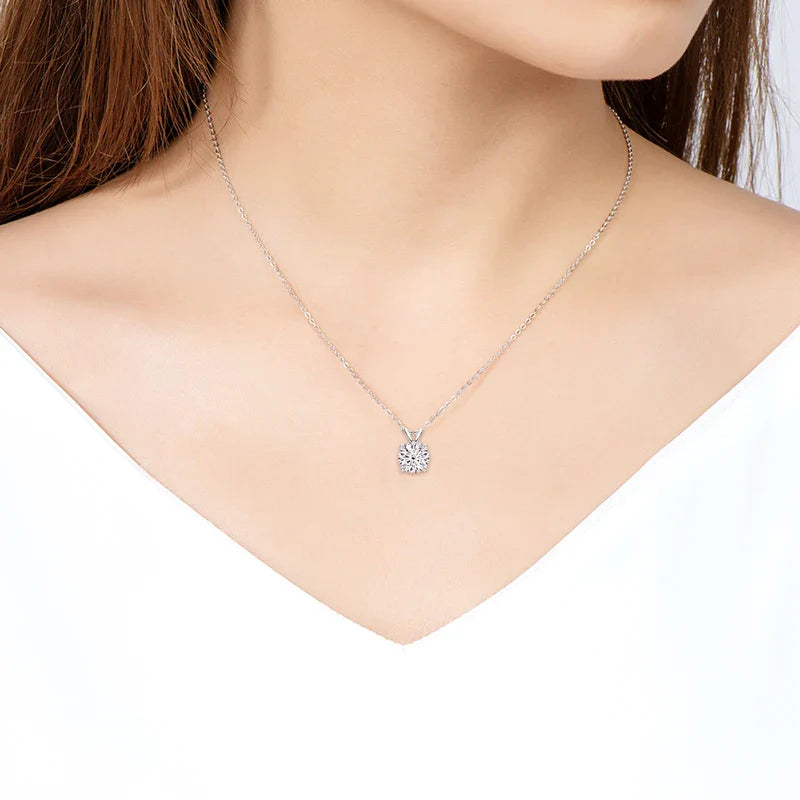 Certified 6.5MM 1CT Moissanite Pendant Necklace Real Silver Chain 925 for Women Sparkling Solitaire Drop Necklaces Jewelry