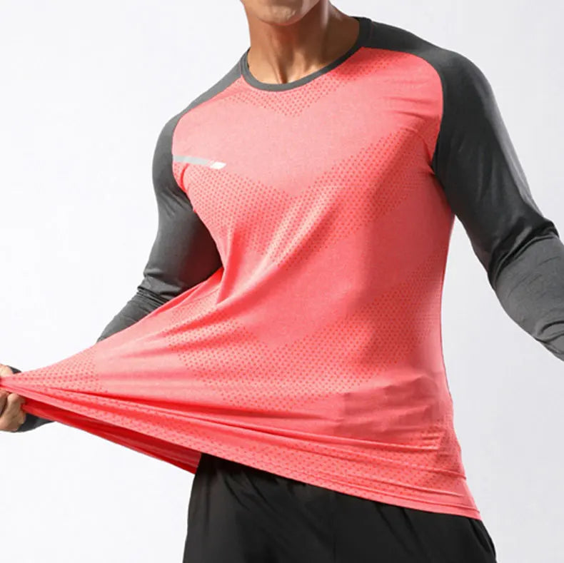 Men's Sport Long Sleeve Tops Quick Dry Fitness T-shirts Bodybuilding Gym Tees Casual Skinny Elastic Breathability Sportswear