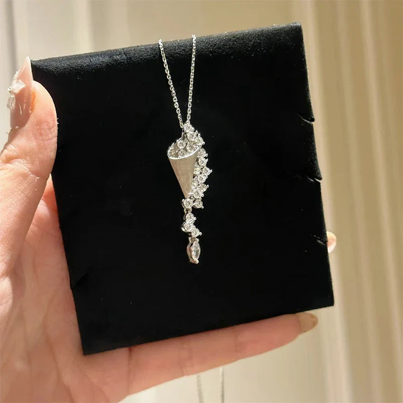 Marquise/Round Cut Moissanite Necklace Exquisite Tassel Pendant Necklaces For Women Collarbone Chain Jewelry Gift