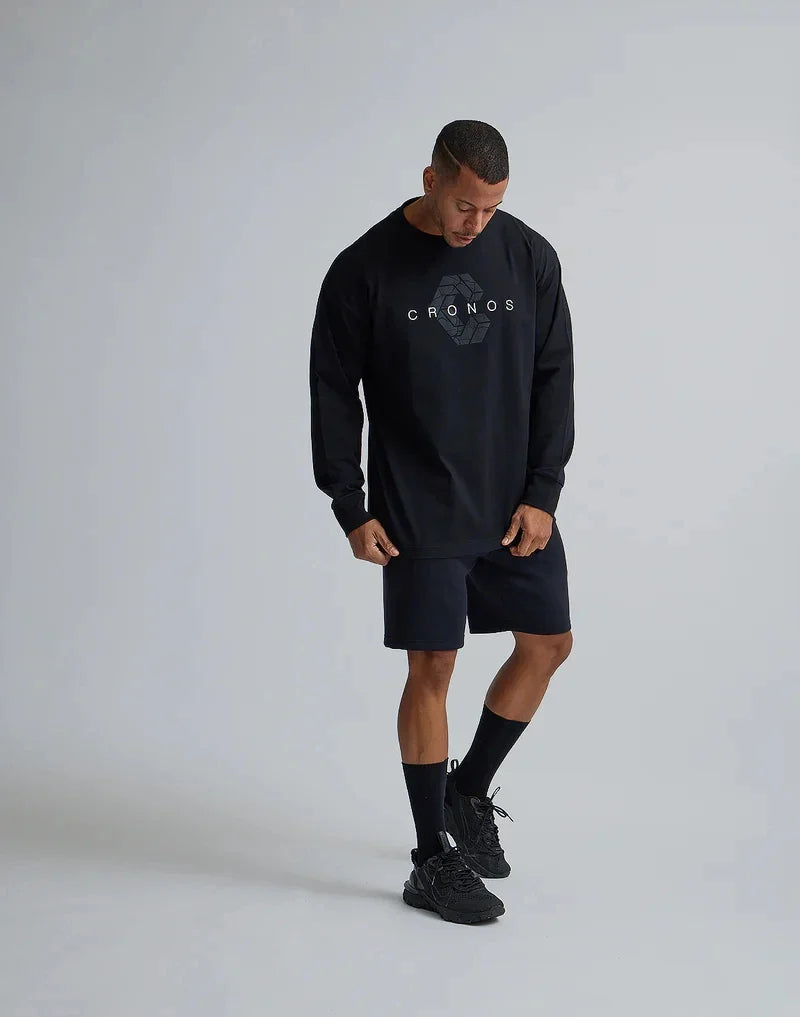 CRONOS Classics Print Long Sleeve 100% Cotton Men T-shirt Gym Fitness Bodybuilding Workout Casual T Shirt Male Sport Tee Tops