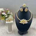 Dubai Gold Plated Necklace Earring Ring Bracelet Sets for Women Copper Vintage Flower Shape Jewelry Set for Party Wedding Gifts