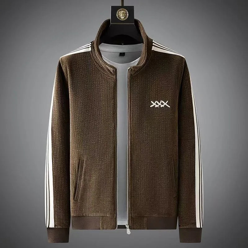 Fall and Winter Men's New Fashion Casual Sports Two-Piece Stand Neck Cardigan Jacket Trend Straight Leg Trouser Suit