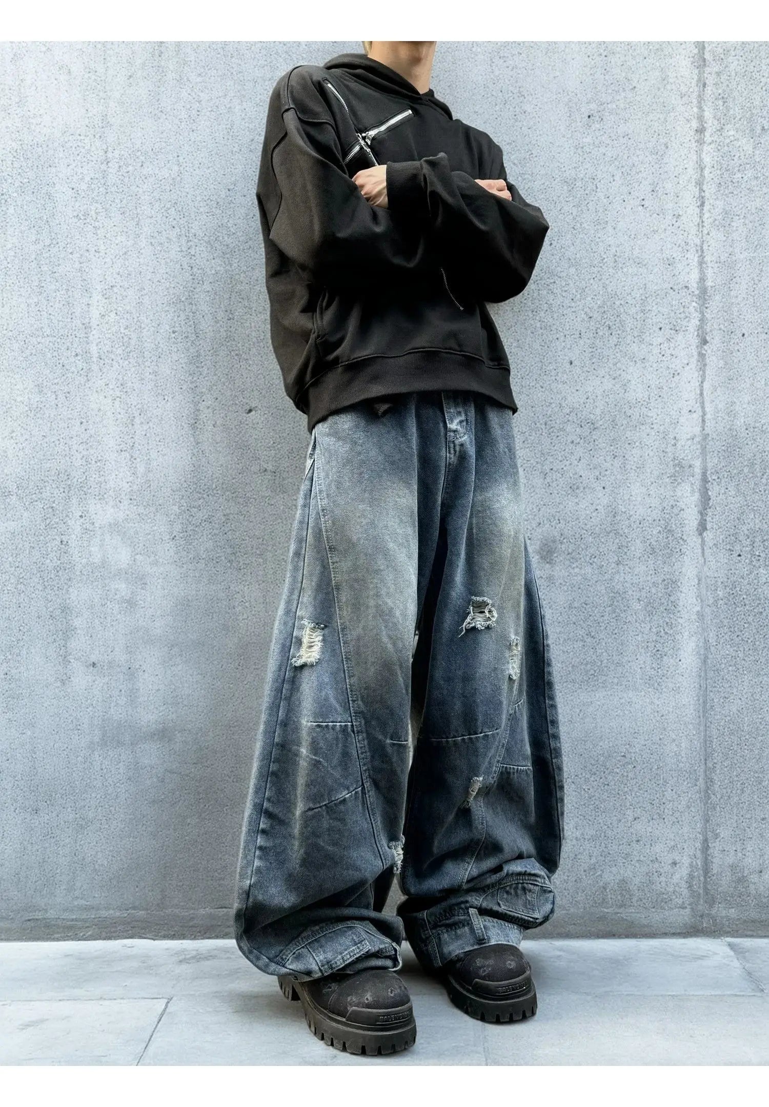 Autumn New Men's 98% Cotton Jeans American Y2k Streetwear Hole Patchwork Design Denim Pants Youth Straight Baggy Stretch Jeans