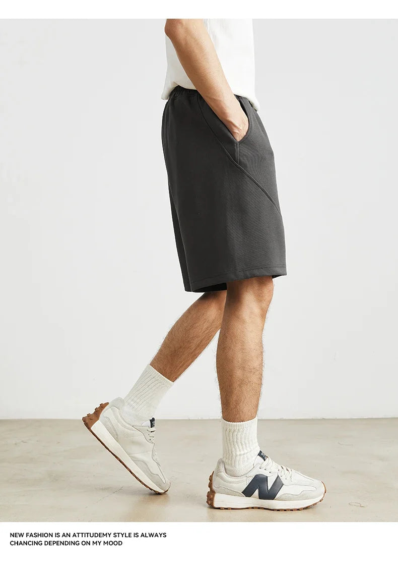 Men's Summer New American Casual Shorts Straight Loose Five-point Pants Solid Color Drawstring Pocket Micro-elastic Sports Pants