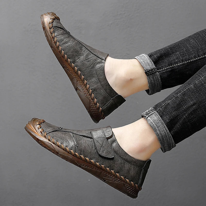 Breathable Genuine Leather Men Shoes Summer Slip On Loafers Men Casual Leather Shoes Blue Flats Hot Sale Driving Shoes Moccasins
