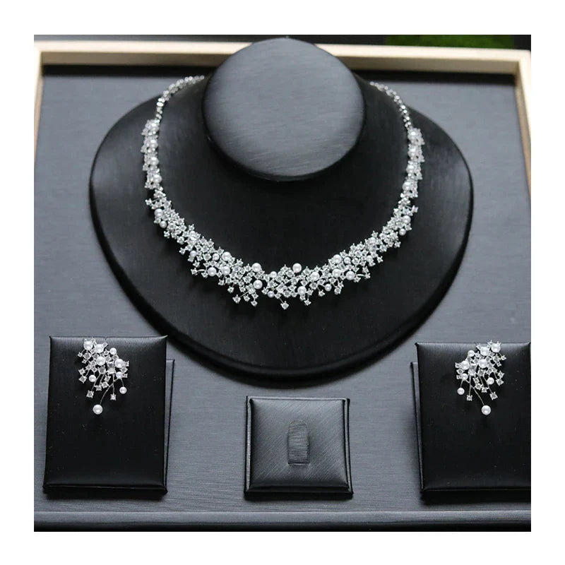 Fashion Pearl Necklace Sets High Quality 3A Cubic Zirconia Jewelry Set Dubai Dinner Party Accessories Engagement Gift