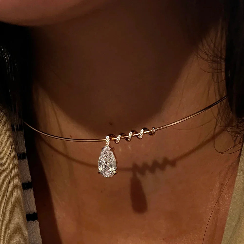 All Moissanite  Necklace with Waterdrop Snake Pendant 925 Sterling Silver 3/5Carat Pear Cut Lab Diamond Hard Choker for Women