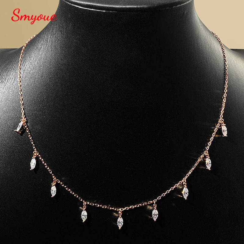 Certified 3*6mm Marquise Cut Moissanite Necklace 9 Gems Pendant Girls Gift Lab Diamond Chain 100% Real Pure 925 Silver