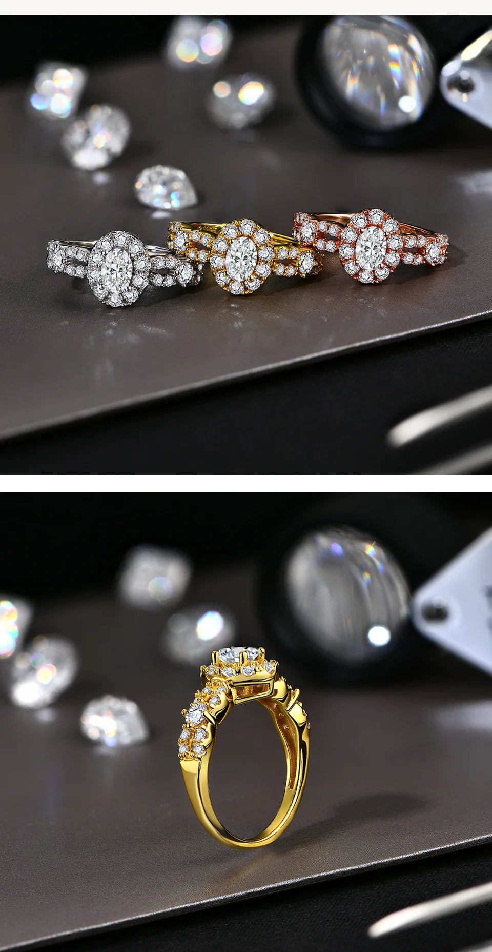 Oval Cut 1.5ct Moissanite Rings for Women A Half Diamond Band S925 Sterling Silver Engagement Party Gift Passed Tester