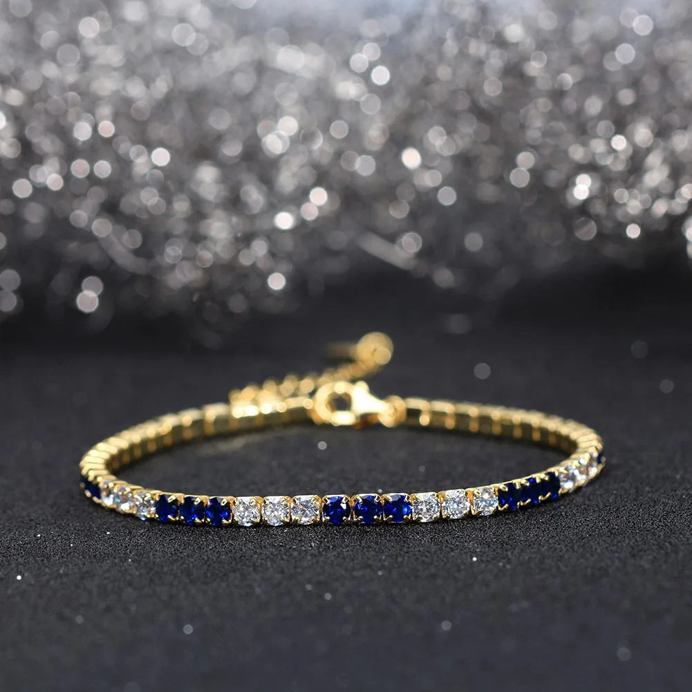 Fashion 3mm Bezel Setting Colorful 4A Cubic Zirconia Tennis 925 Sterling Silver Adjustable Bracelet for Women SB192
