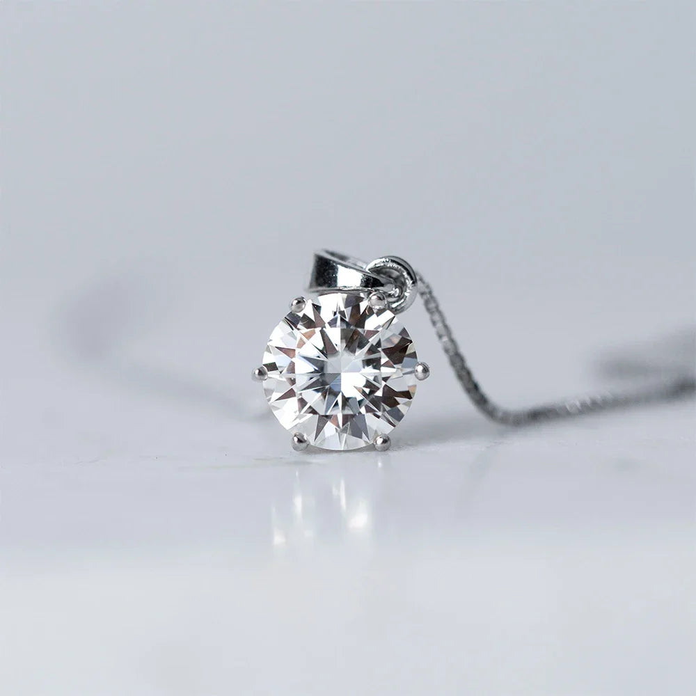 0.5-10CT Real Moissanite Pendant Necklace For Women D Color Round Diamond Necklace 925 Sterling Silver Classic Bride Jewelry