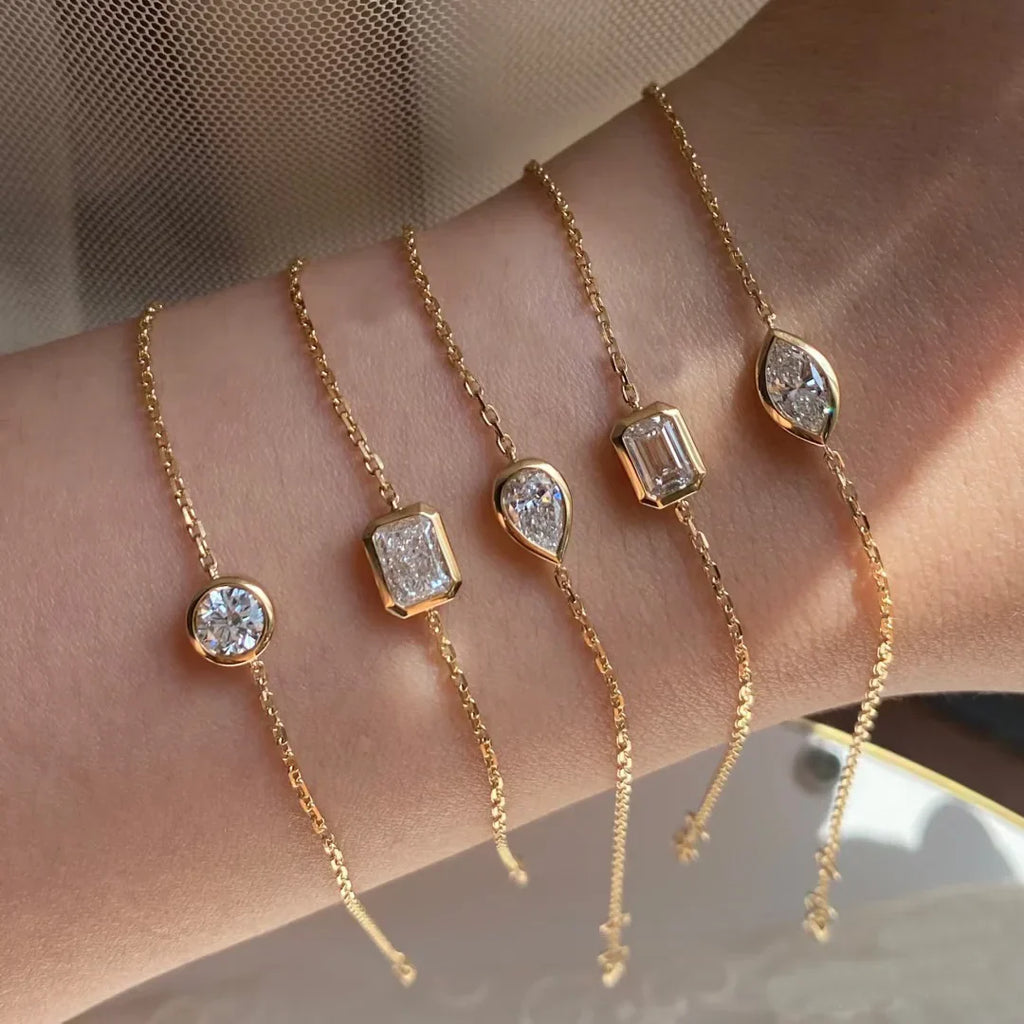 1CT Solitaire Diamond Moissanite Bubble Bracelets For Women 925 Silver Plated 18k Minimalist Charm Wrist Chain Adjustable