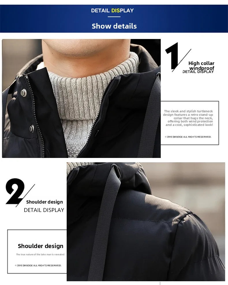 Mid-length New Thickened Hooded Jacket for Winter Men Warm Cotton-padded Jacket for MenLeisureDown Mountaineering Overcoat Men