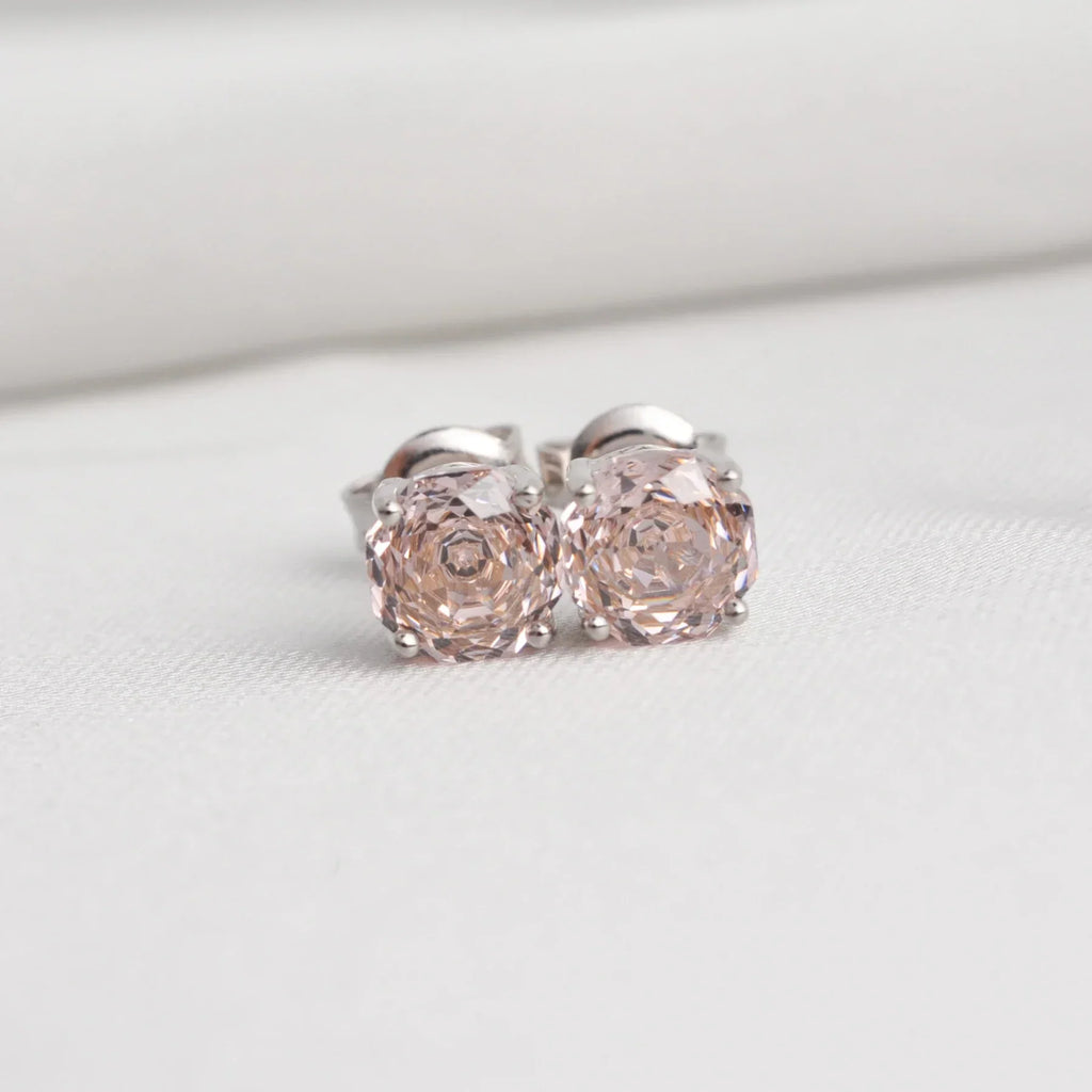 Potiy Rose Cut Octagon Morganite Pink Stud Earrings, 1.5ct Cubic Zirconia 925 Sterling Silver Earrings for Women Mother Day