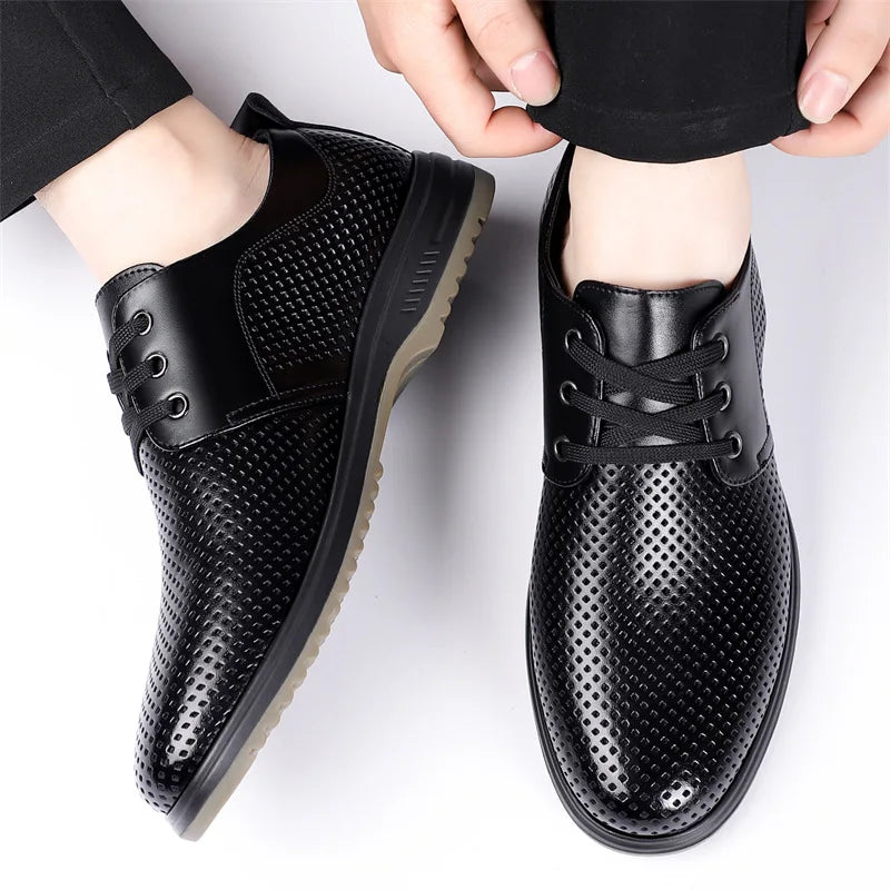Summer Men's Leather Sandals Shoes Lace Designer Business Black Fashion Casual Shoes Male Black Groom Lace Wedding Shoes Man