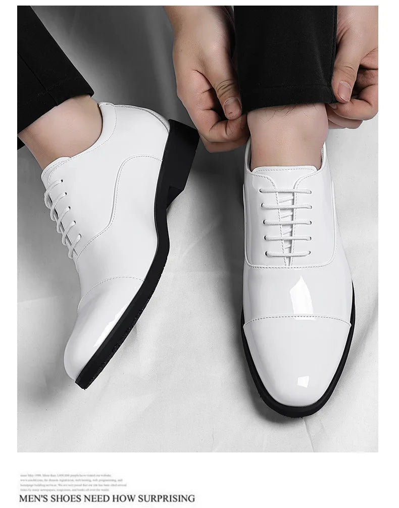 Korean Black White Leather Shoes for Men Big Size Business Casual Shoes Male Spring Autumn Lace Designer Fashion Shoe Man