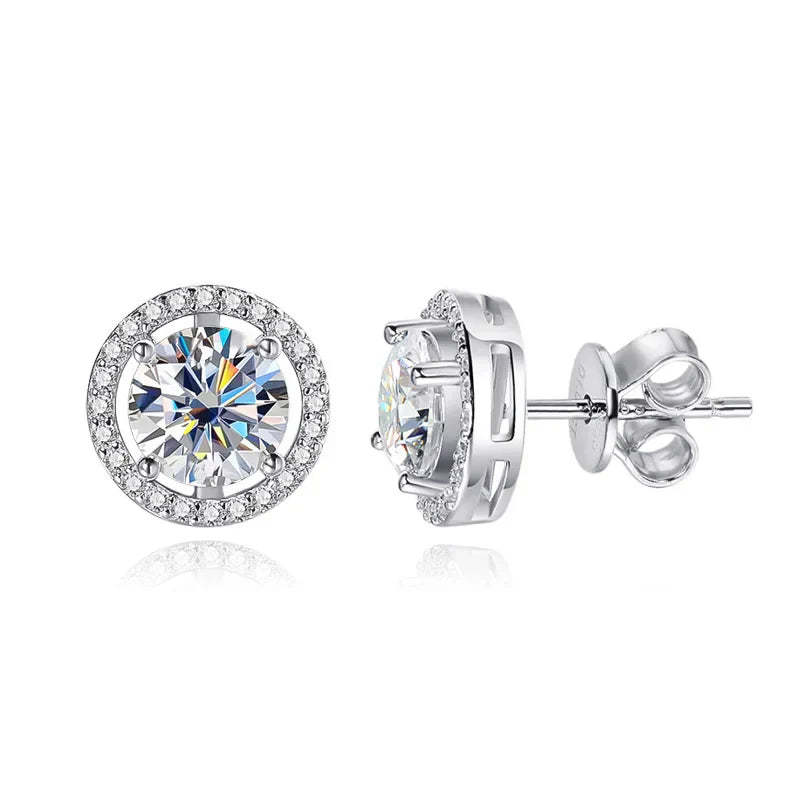 100% 925 Sterling Silver 0.5-2 Carat Moissanite Stud Earrings For Women D Color Diamond Earring Sparkling Fine Jewelry