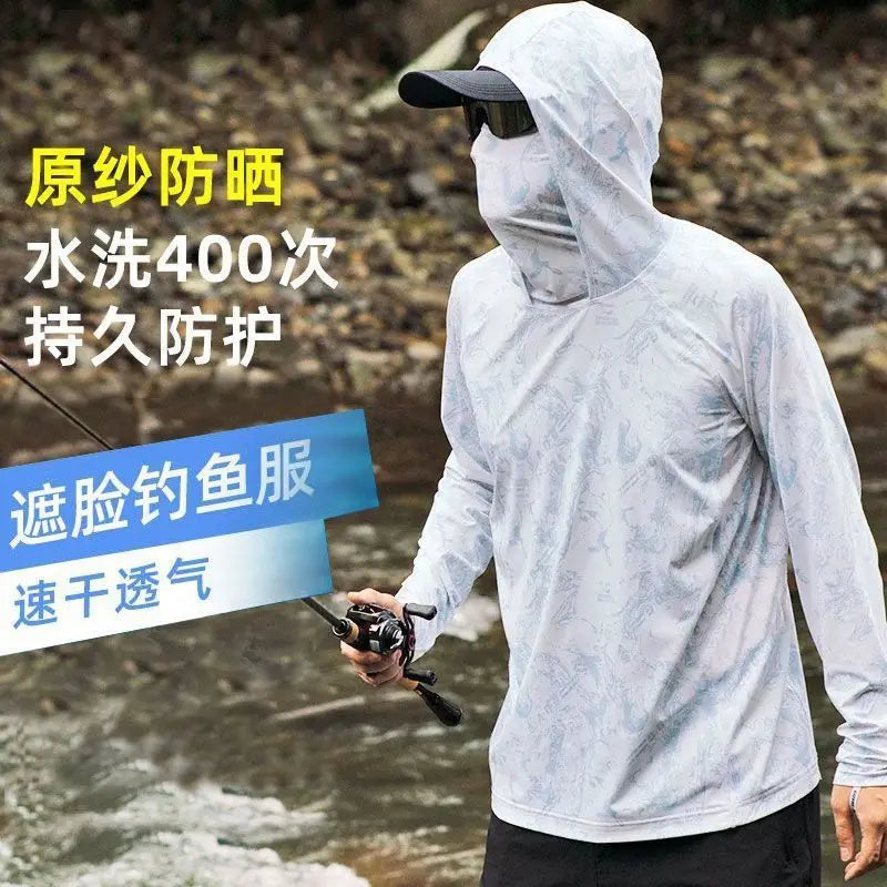 Ultra-thin Tshirts Summer Trendy Prints Lightweight UPF Sun Hoodie with Face Mask Shirt Long Sleeve Breathable UV Fishing Shirt