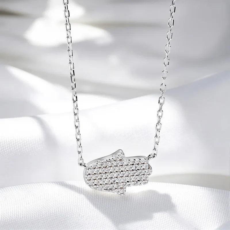 18k Plated Certified Moissanite Necklaces for Women Hand Shape Full Diamond Pendant Dainty Jewelry Pure S925 Silver