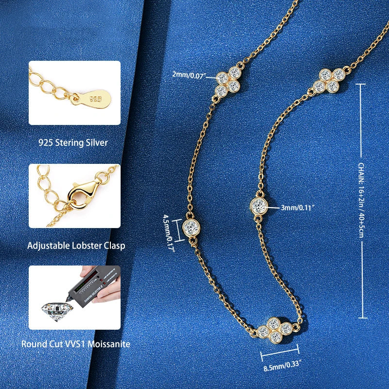 3mm&2mm Moissanite Choker Necklaces Collar Plata 925 Sterling Silver Clavicle Chain Necklace For Women Neck Jewellry Gift