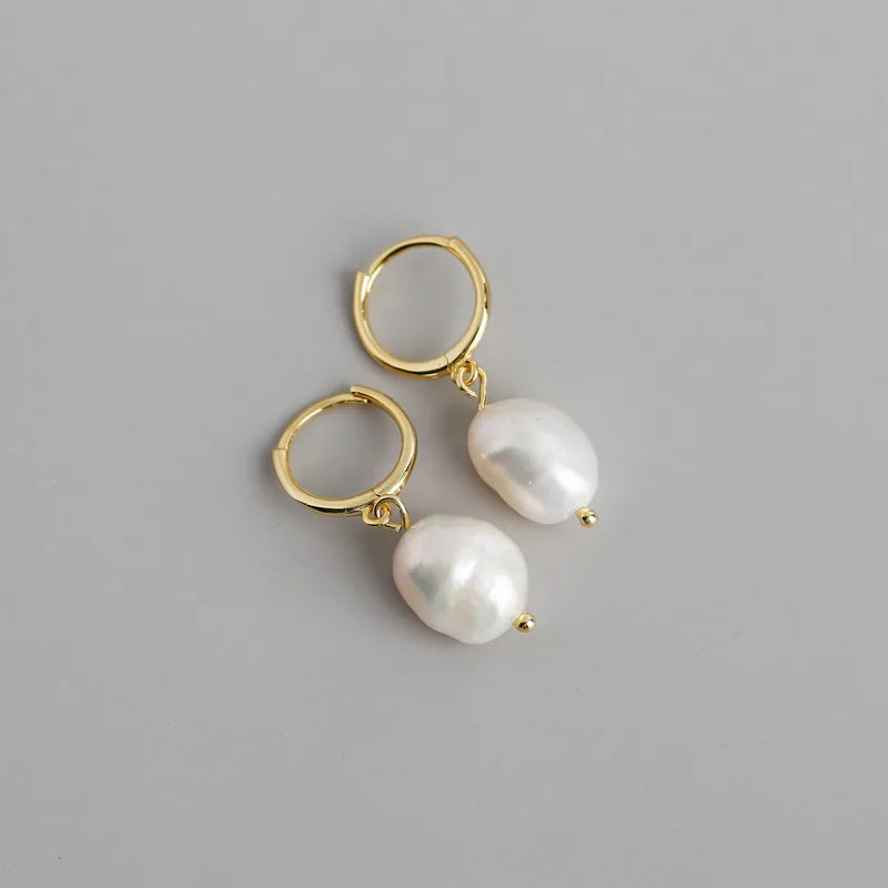 Genuine 925 Sterling Silver Natural Freshwater Baroque  Pearl Unusual Earrings for Women Chic Charming Goth Jewelry 2021
