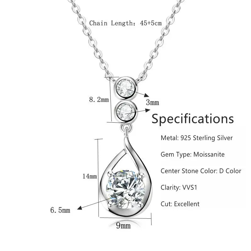 D Color Certified Moissanite Waterdrop Pendant Necklaces 925 Sterling Silver Neck Jewelry Chain for Women Wedding Gifts