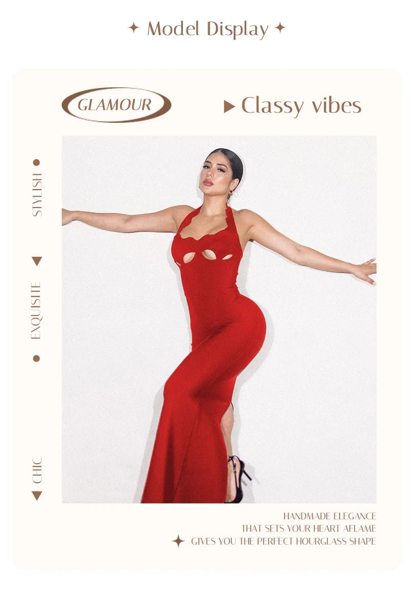 VC Black Halter Elegant Dress For Women 2025 New Summer Evening Party Celebrity Bodycon Long Dress Red Brown Prom Vestido