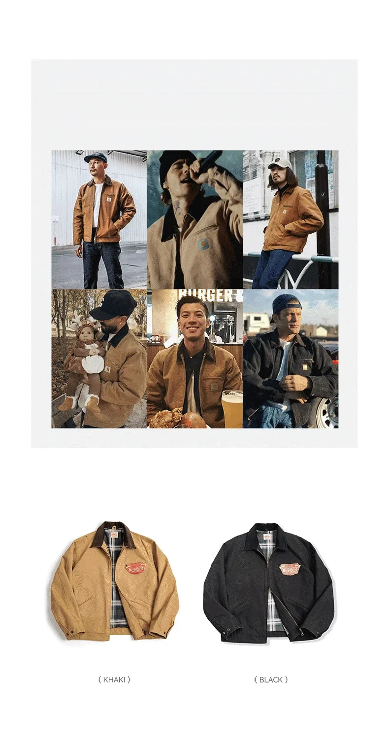 Retro Interstellar Same Style J001 Jacket Canvas Detroit Hunting Jacket Heavyweight Pocket Work Jacket Lapel Collar Coat