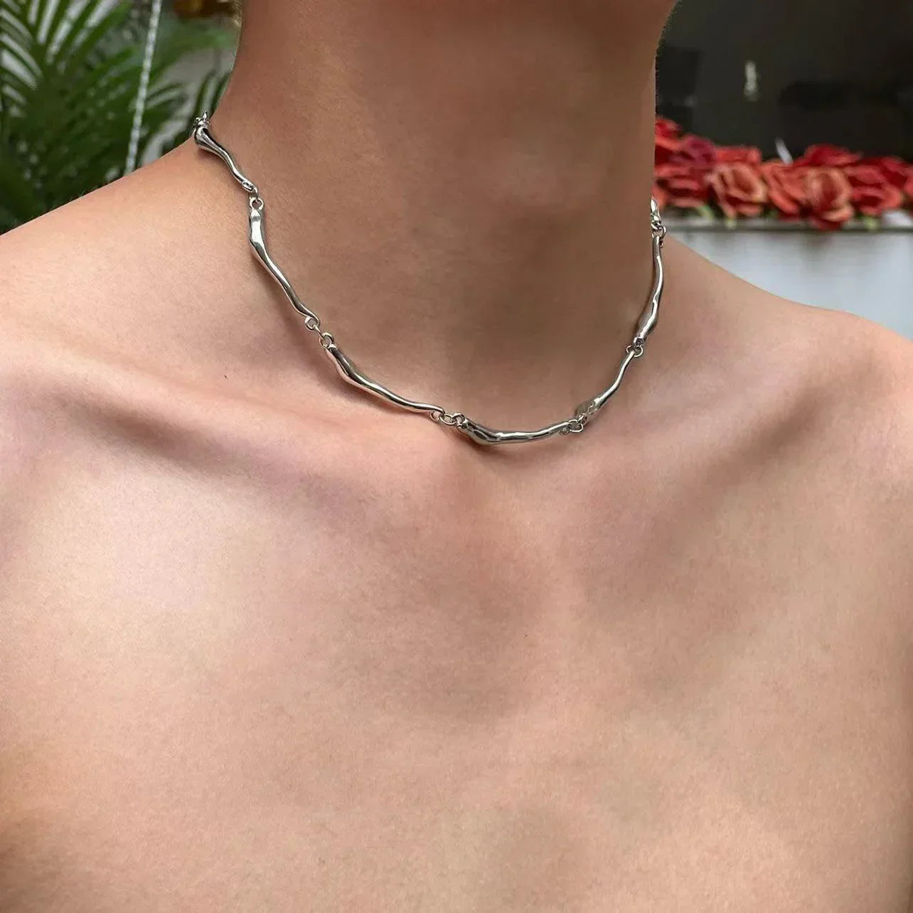 New Irregular Wave Shape Chain Men Necklace Advanced Sense Stainless Steel Figaro Cuban Chain Necklace For Men Women Jewelry