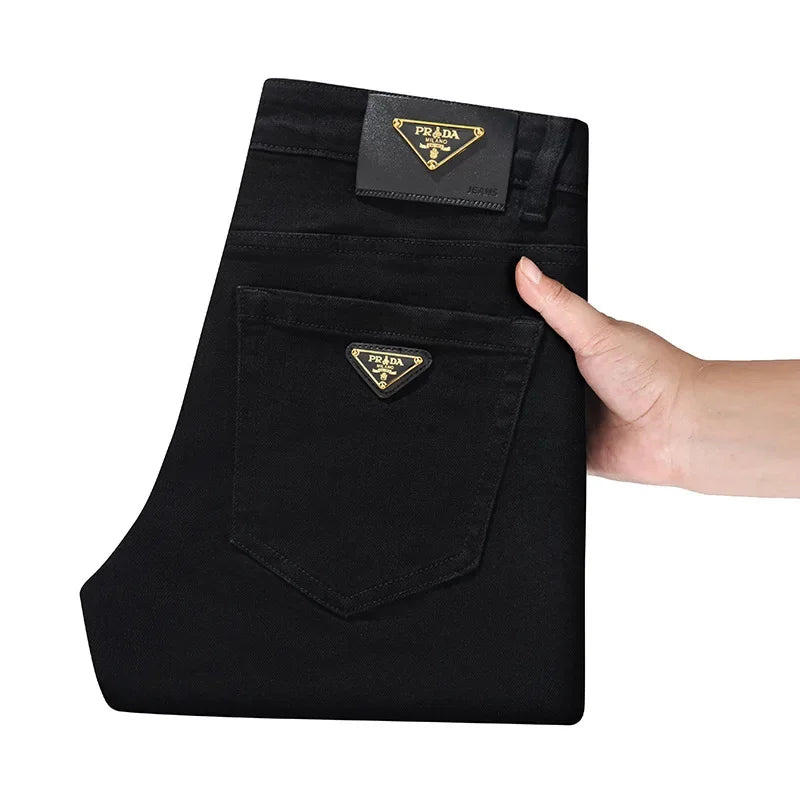 PL Pure Black High-Quality European Style Men's Jeans Slim Fit Smooths Your Silhouette Straight Leg Casual Trousers For Autumn/W