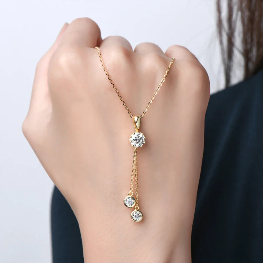 1.6CT Moissanite Pendant Necklace for Women 18k Gold Plated Round Pendant 925 Sterling Silver Wedding Anniversary Fine Jewelry