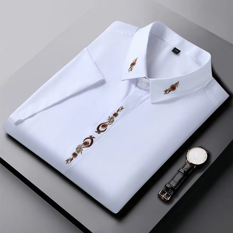 Upto 10XL Size Short Sleeve Embroidered Shirt Men's Casual Loose Oversized Black and White Short Sleeve Shirt Summer