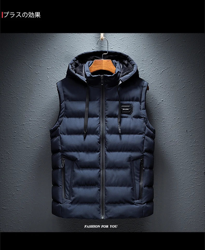 New Hooded Casual Vest Jacket for Men Autumn Winter Warm Sleeveless Jacket Fashion Comfortabel Zipper Waistcoat Plus Size M-6XL