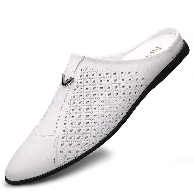 Summer Men Shoes Casual Brand Mens Penny Loafers Genuine Leather Luxury Half Slipper For Men Breathable Lazy Driving Shoes Man