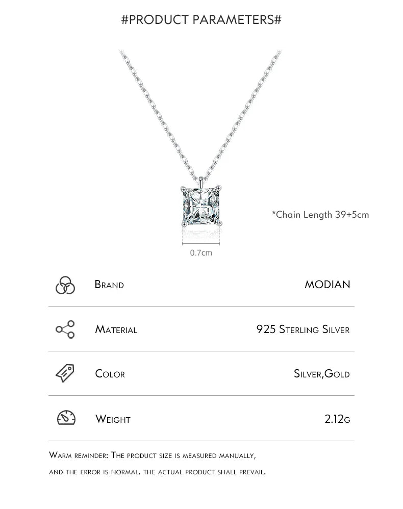 925 Sterling Silver Square Sparkling AAAAA CZ Pendant Necklace Platinum Plated Neck Chain for Wowen Weddng Fine Jewelry