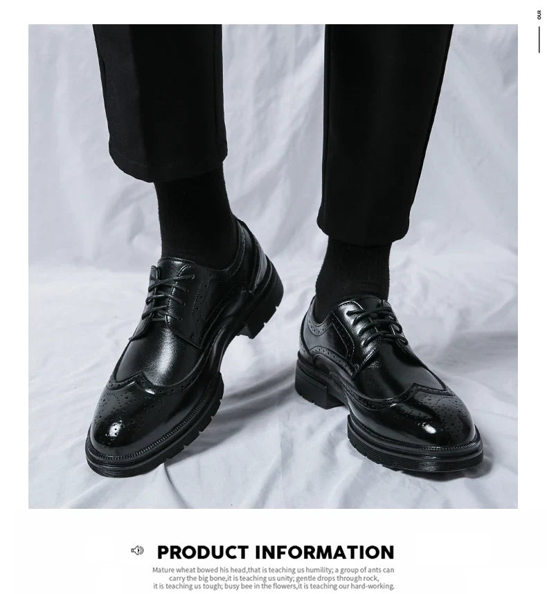 Men's Leather Brogue Oxford Dress Shoes Formal Business Handmade Classic 2026 Brown Black Chaussure Homme
