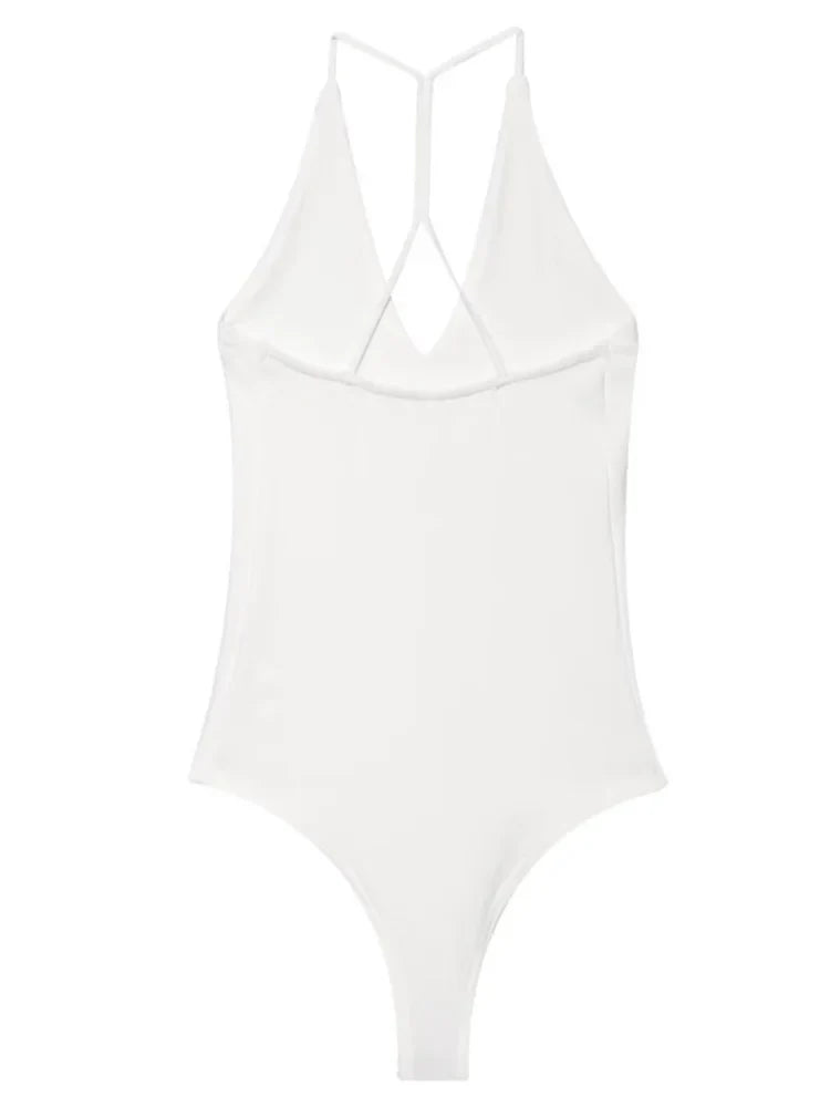 HXAO Female Bodysuit Summer Slip Off Shoulder One Piece Swimsuits Corset Backless Bodysuits Sexy Women Beach Black Brown Body