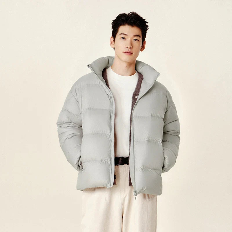Down Jacket Men Winter Three-proof Windproof Waterproof Stain Resistant Thick Stand Collar Puffer Coat Lightweight Warm