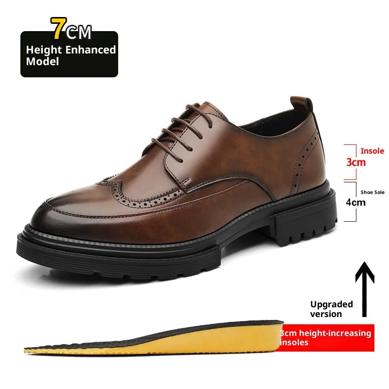 Big Size Men Height Increaseing Dress Brogue Shoes Gentleman Suit Elevator Shoes Oxford Invisible Heel 4/7/9CM Wedding Man Shoes