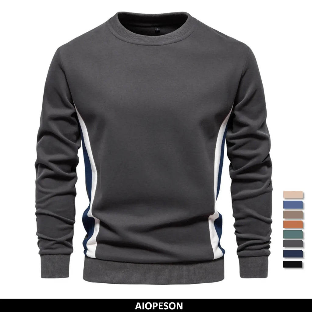 Mens Patckwork Cotton-blend Crew Neck Sweatshirts Fashion Casual Sport Round Neck Pullover Sweatshirt for Men