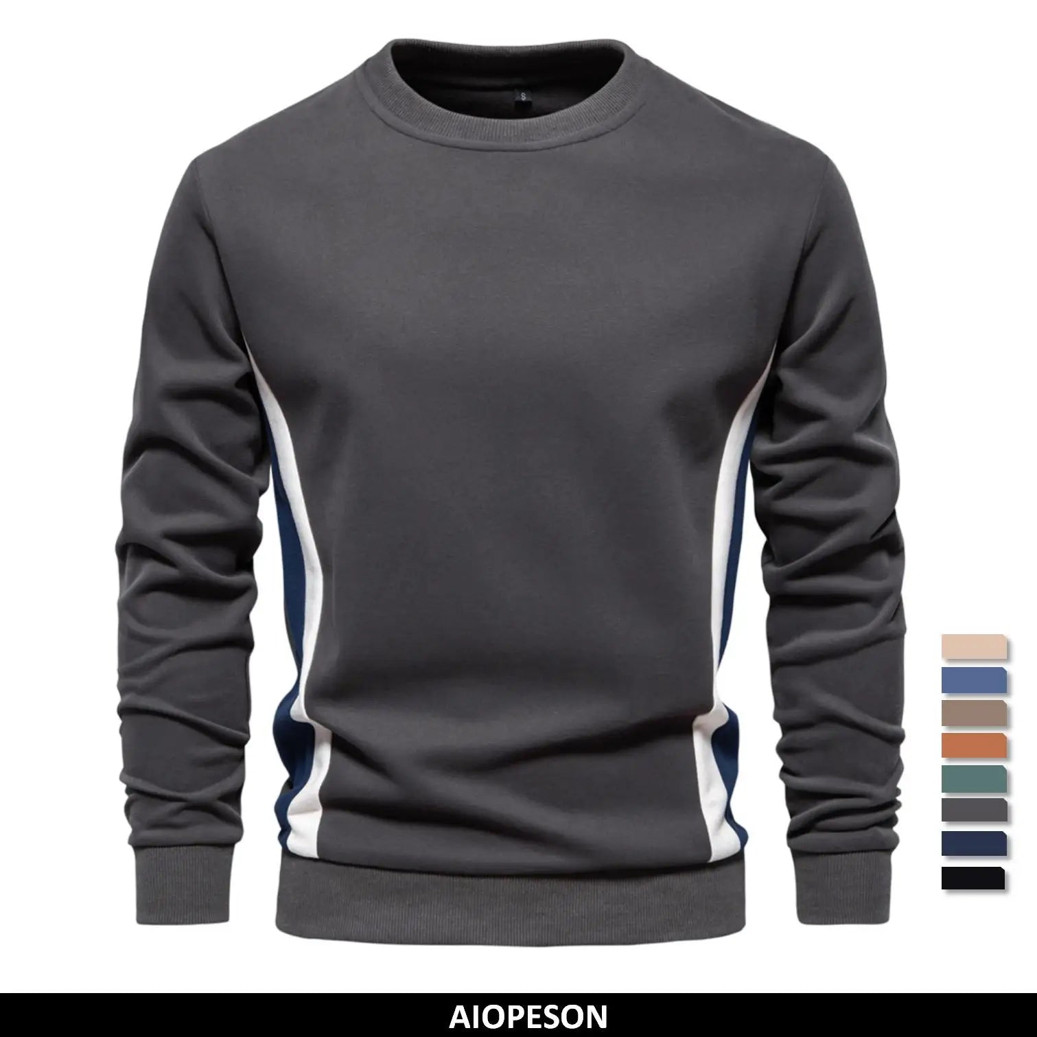 Mens Patckwork Cotton-blend Crew Neck Sweatshirts Fashion Casual Sport Round Neck Pullover Sweatshirt for Men