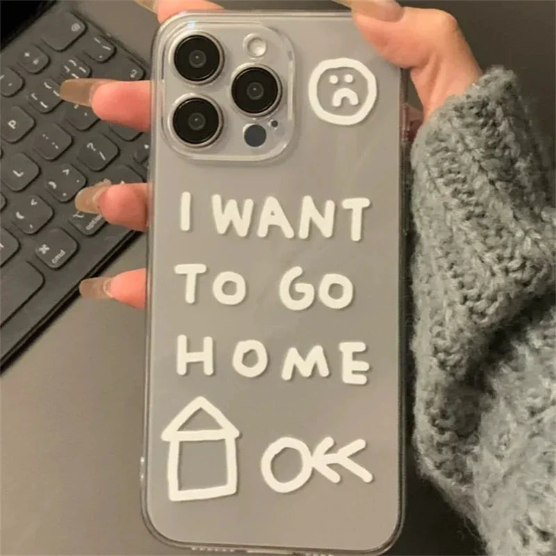 Ins Korean Cute Simple Graffiti Phone Case for iPhone 16 15 14 13 12 11 Pro Max X Xs Max XR 8 7 Plus Soft Clear Cover Fundas