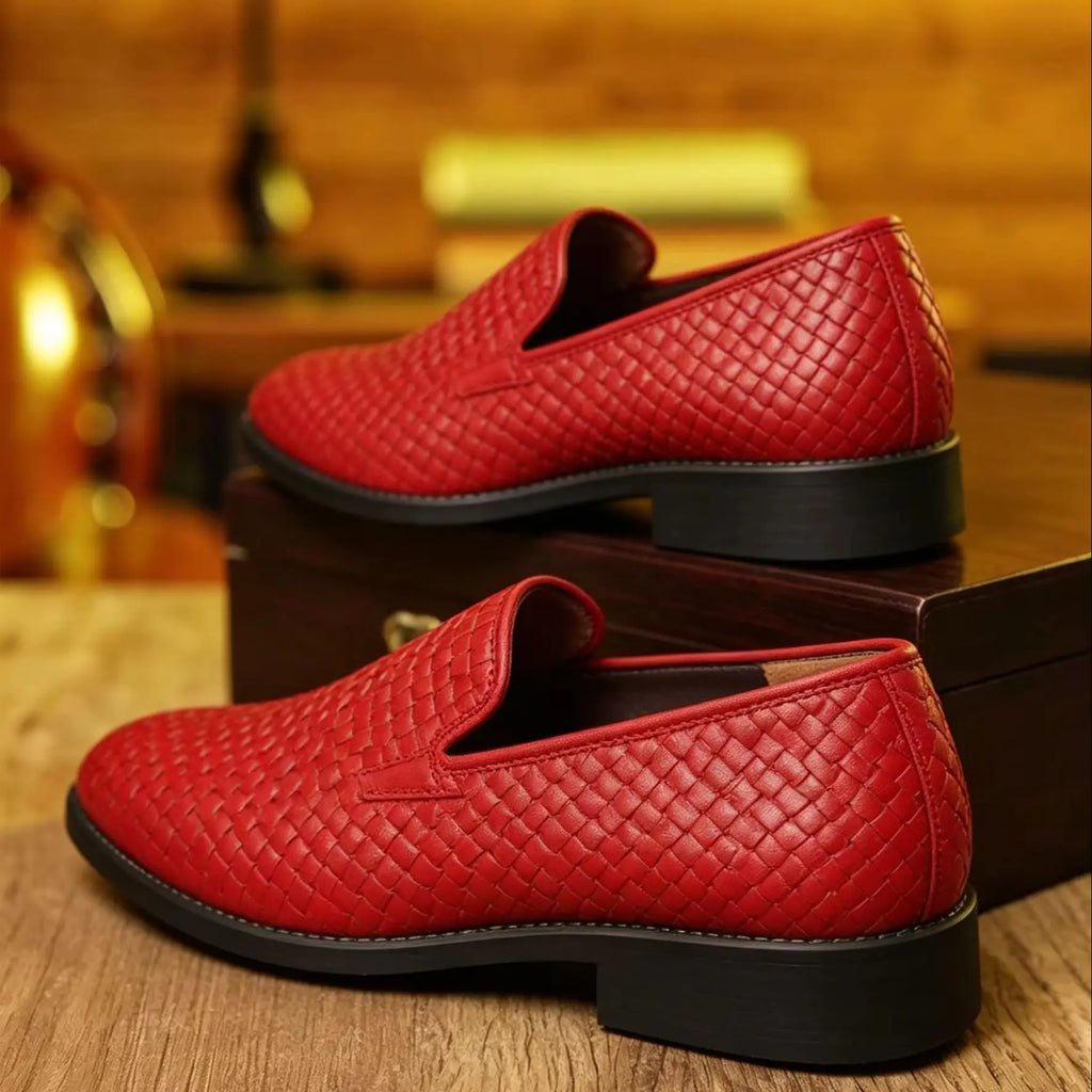 Classic Luxury Men's Leather Shoes, Knit Design Formal Derby Oxford Shoes, Business Casual Footwear for Party