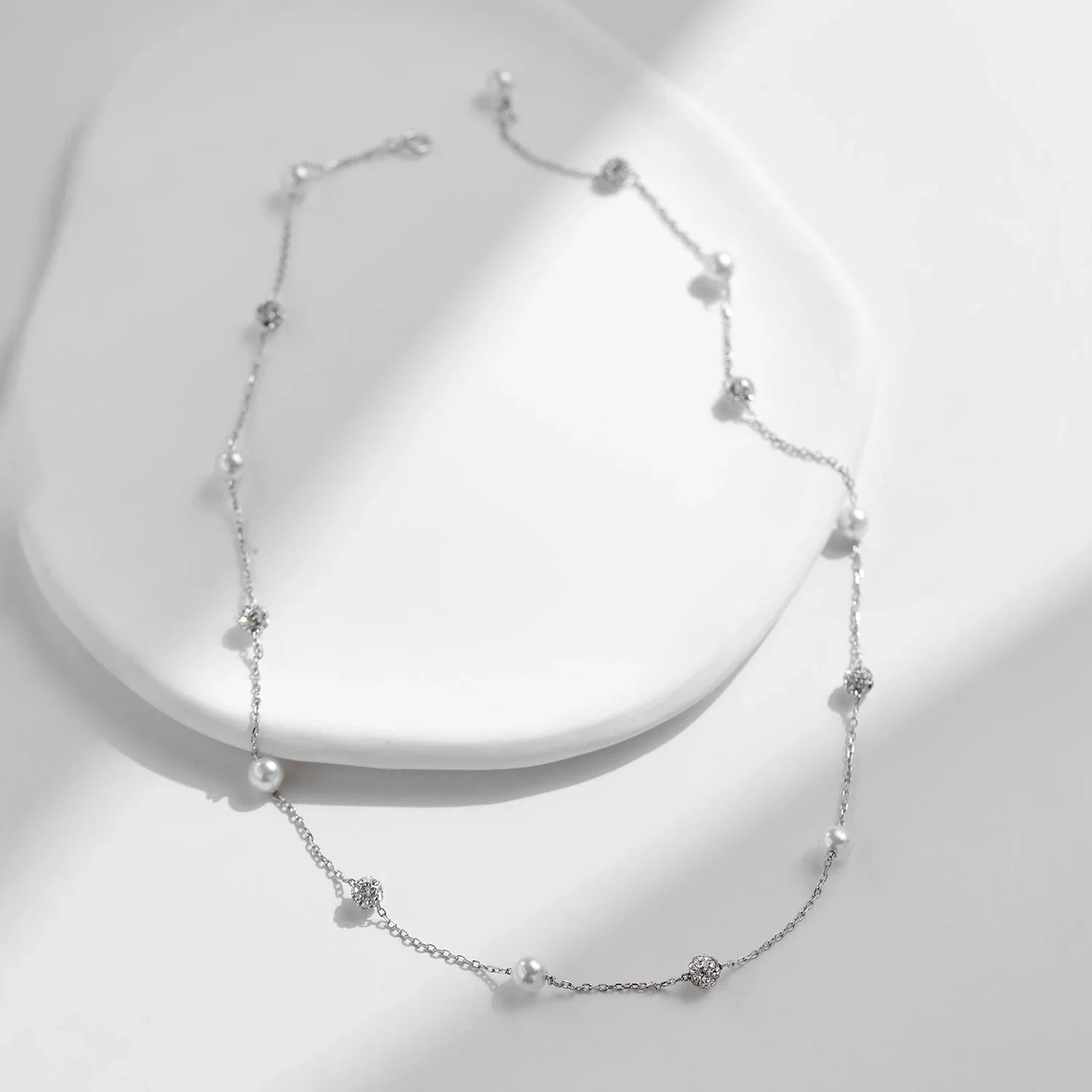 925 Sterling Silver Zircon Beads &Pearl Chain Necklaces Pendant For Women Fine Jewelry  Valentine’s Day Gifts