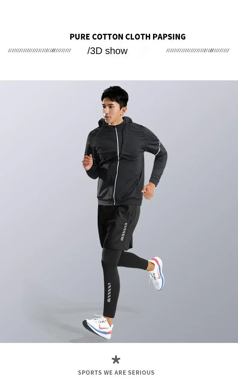 3-7Pcs Men's Ice Fiber Quick-Dry Running Fitness Full Set/Suit Tracksuit For Marathon, Training Cycling，Jogging,Gym， sweatpants