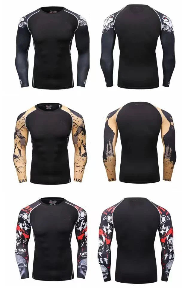 Men Long Sleeve Compression Athletic Workout Shirt Water Sports UPF 50+ Rash Guard High Quality Jiu Jitsu Gi BJJ Top