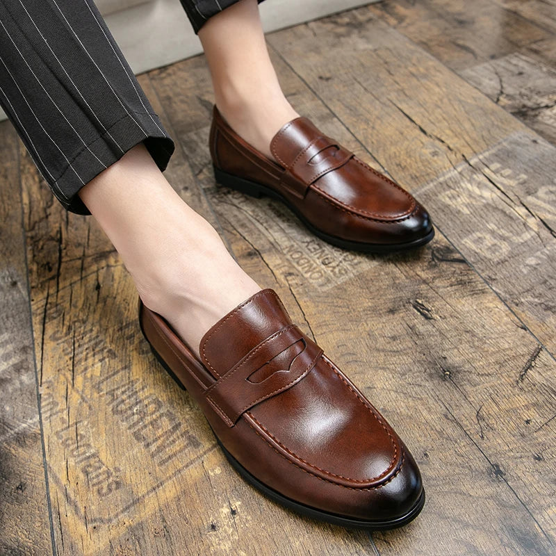 2026 Spring and Autumn Loafers Men Slip-On Business Formal Casual Shoes Brown MenShoes Leather Men Dress Shoes Large Size 38-48