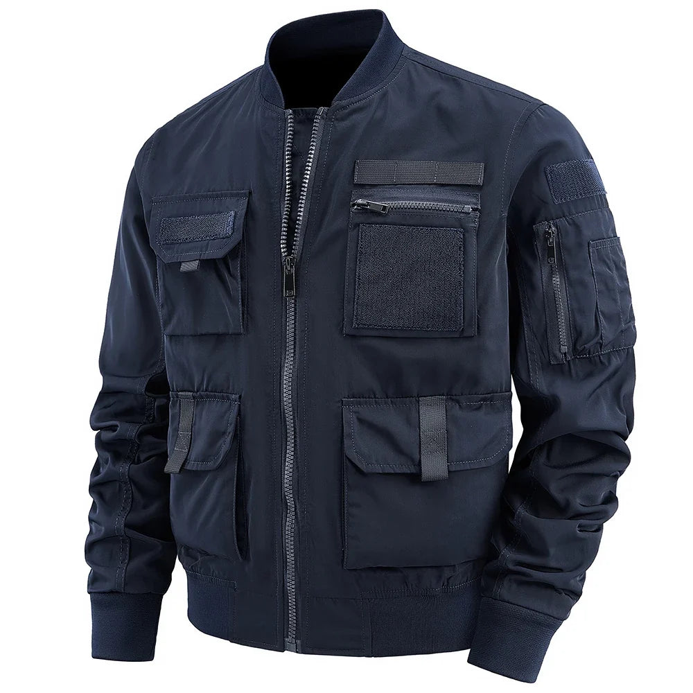 Spring And Autumn New Men's Jacket Solid Color Multi-Pocket Zipper Jacket Fashion Simple Casual Versatile Mening's Clothing